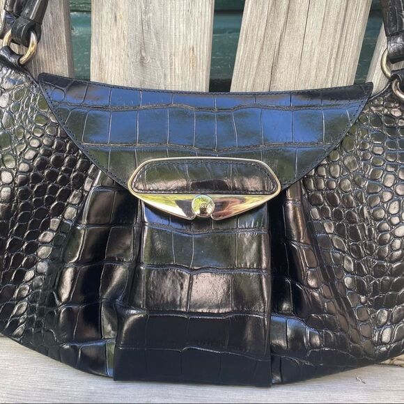 Furla Brera Croc Embossed Black Leather Hobo Bag - Picture 6 of 15